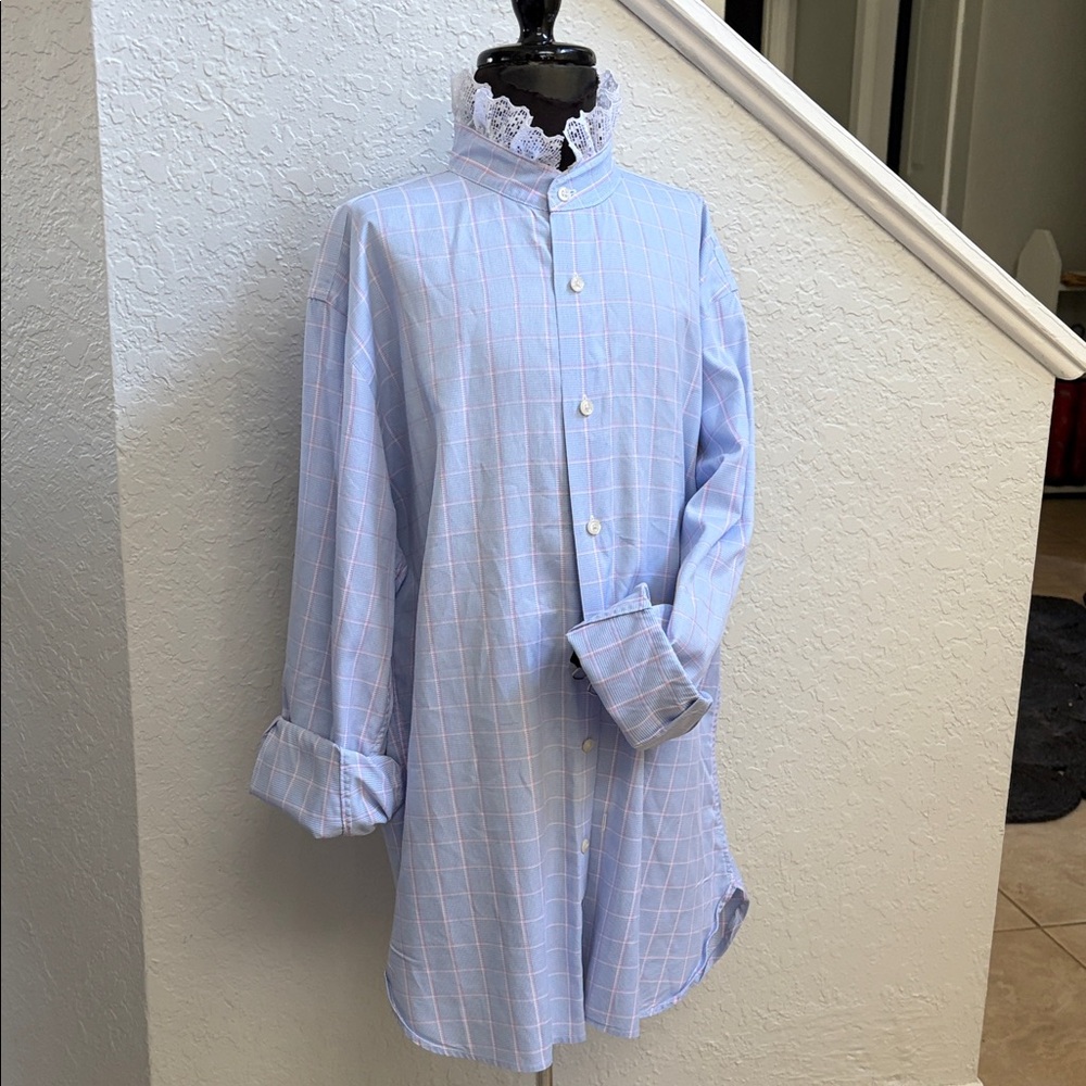 Women’s Light Blue  Button-Up Nordstrom shirt with white ruffle collar (M)